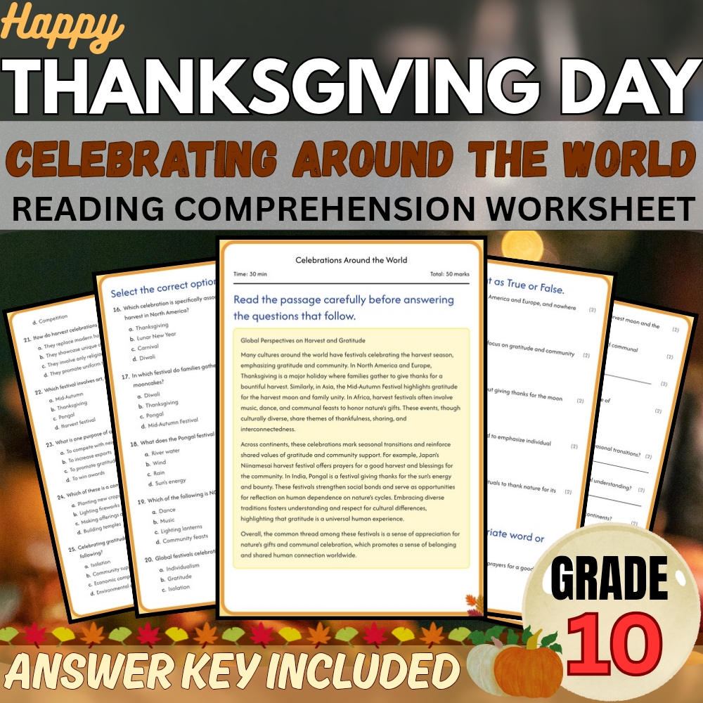 Grade 10 Celebrations Worksheet for Mastering Cultural Festivals|PDF+Answer Key