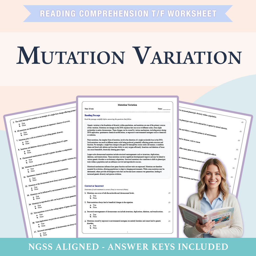 Grade 10 Science reading comprehensions true or false worksheet worksheet — 10th Grade Science | Mutation Variation Worksh…