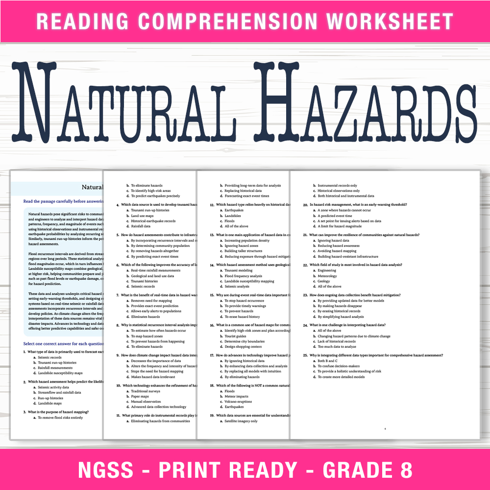 Grade 8 Science worksheet worksheet — Grade 8 Science | Natural Hazards Worksheet (PDF + Answer Key) — page 1