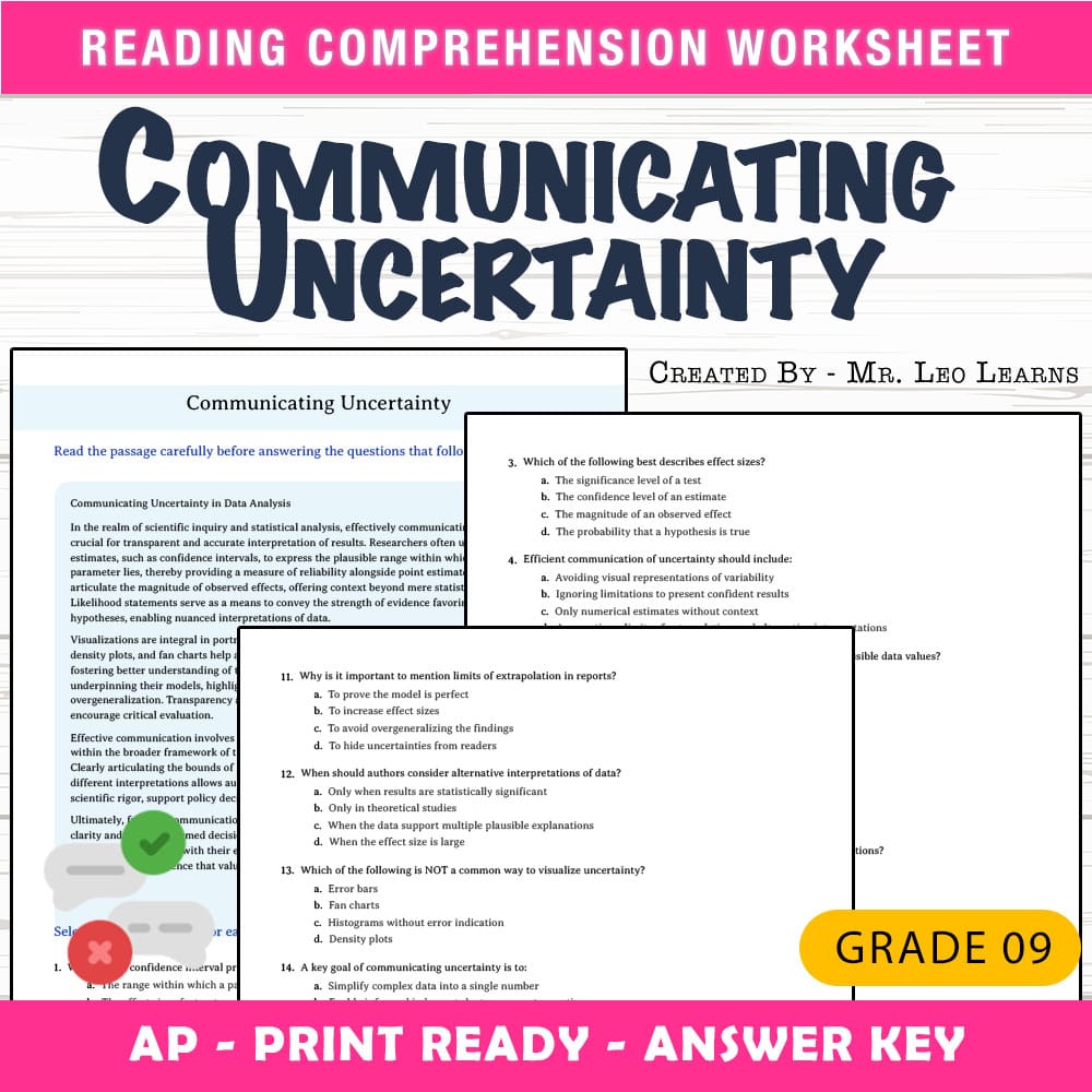 Grade 9 Science worksheet mcq paper worksheet — Grade 9 Science — Communicating Uncertainty Worksheet MCQ Paper — page 1