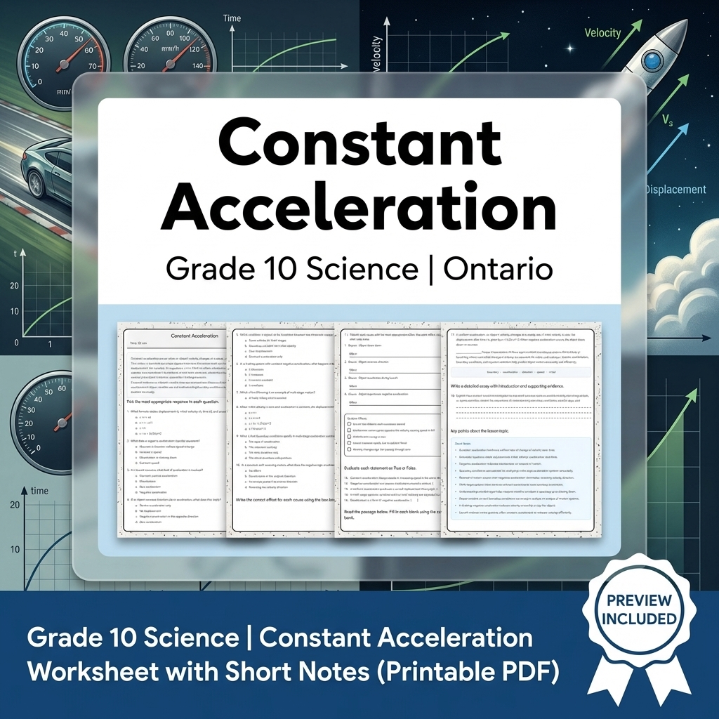 Grade 10 Science Lesson Group: Motion & Forces Ontario Curriculum Bundle — included worksheet 9