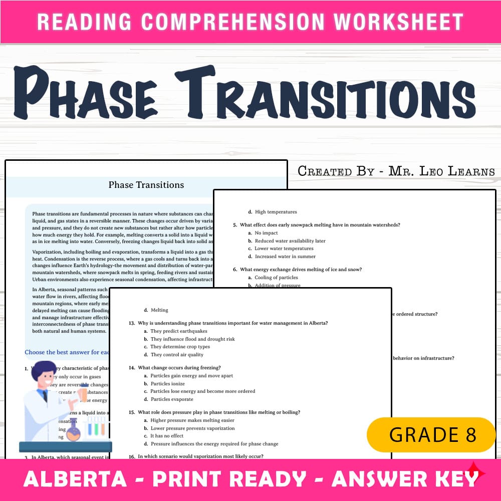 Grade 8 Science worksheet mcq paper worksheet — Grade 8 Science — Worksheet MCQ Paper for Mastering Phase Transitions — pa…