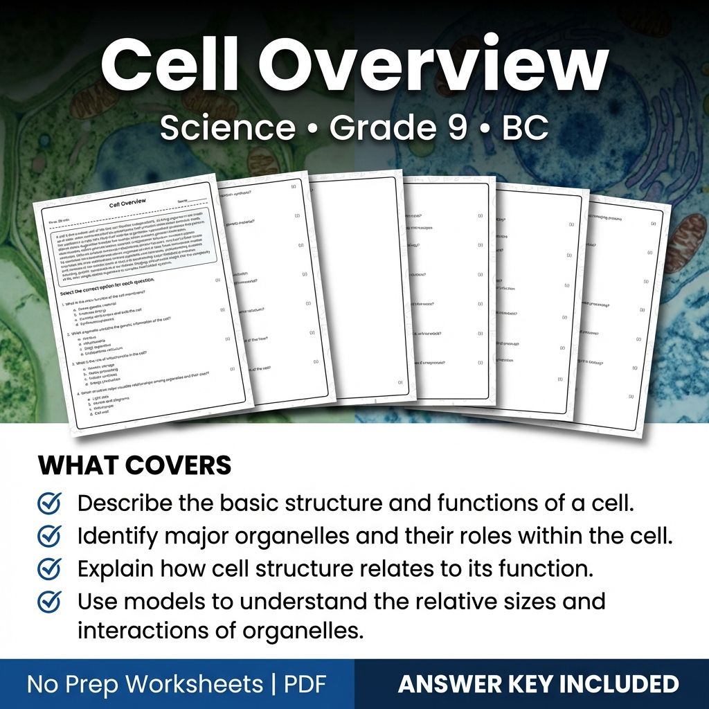 Cell Overview Worksheet for Grade 9 Science | PDF with Answer Key