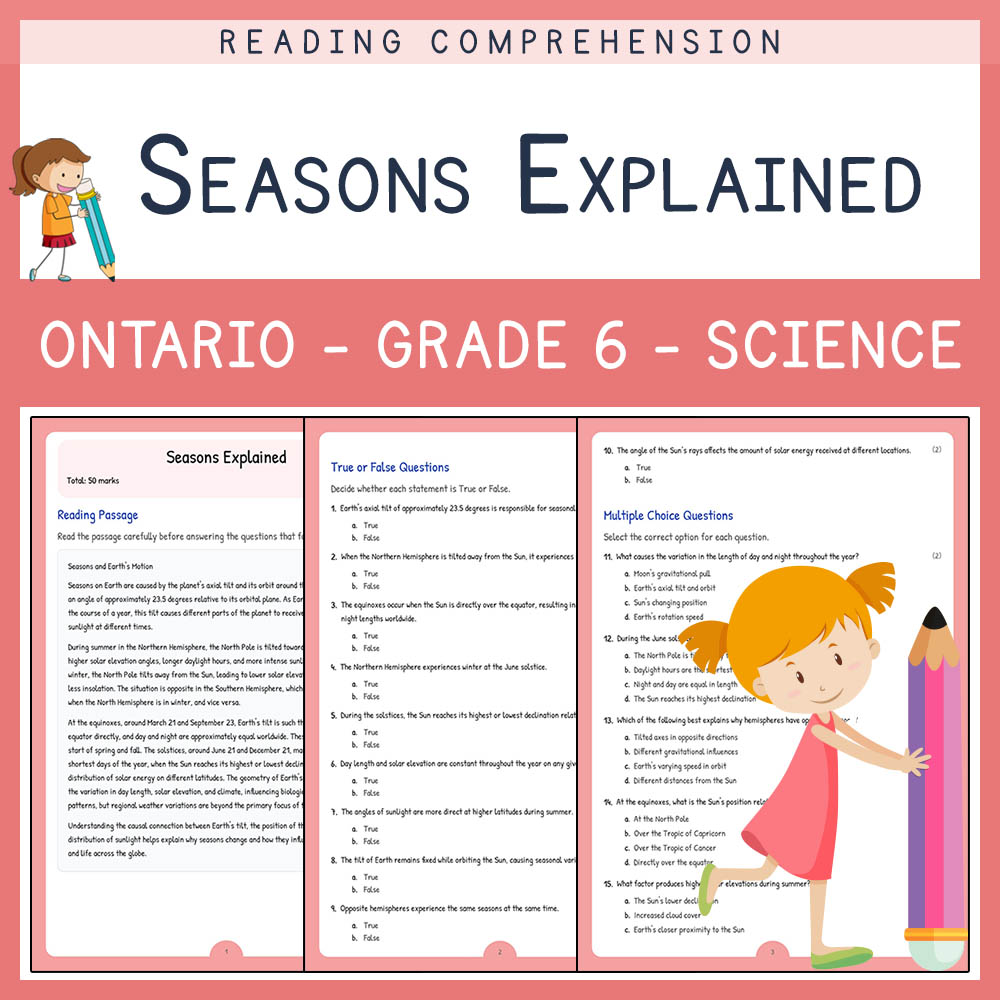 Grade 6 Science worksheet worksheet — Grade 6 Science | Seasons Explained Worksheet (PDF + Answer Key) for Ontario Standar…
