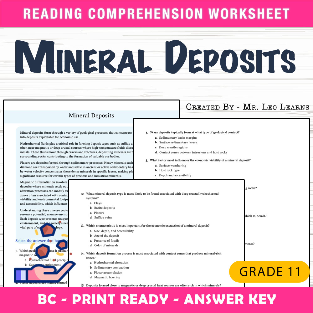 Grade 11 Science worksheet mcq paper worksheet — Grade 11 Science — Worksheet MCQ Paper for Mastering Mineral Deposits — p…