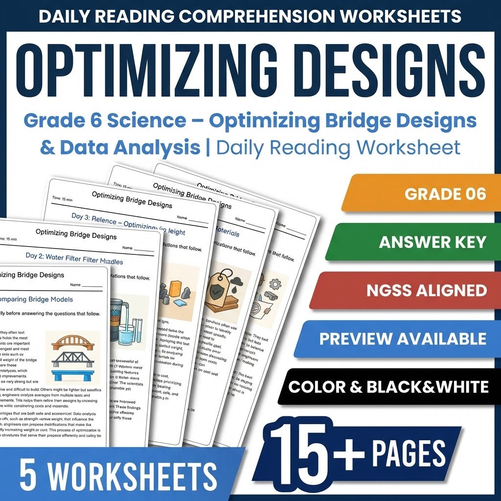 Grade 6 Science daily reading worksheet — Grade 6 Science – Optimizing Bridge Designs & Data Analysis | Daily Reading