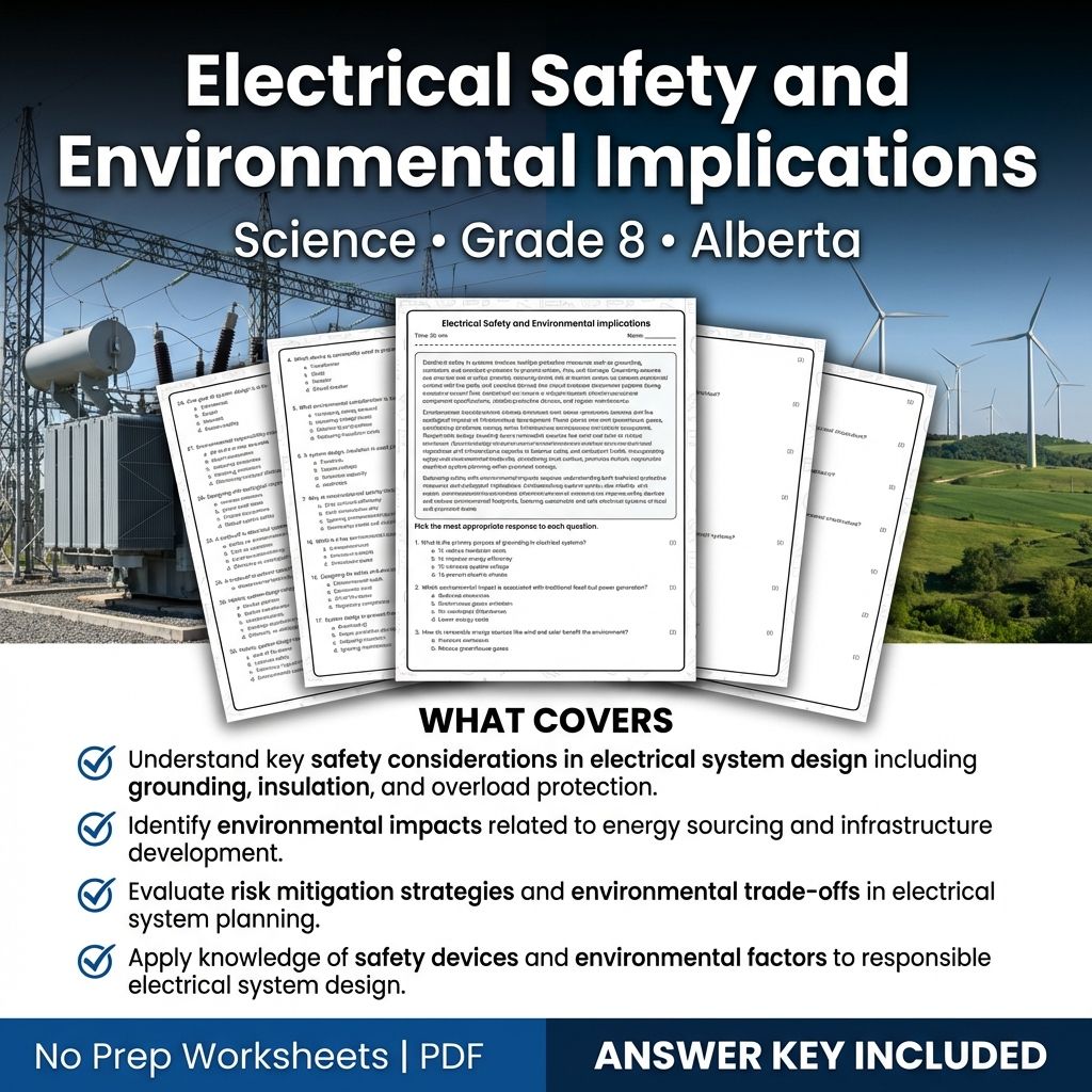 Grade 8 Science Worksheet on Electrical Safety and Environmental Impact | Alberta