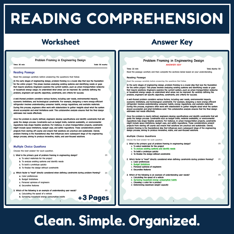 Science reading worksheets worksheet — 7th Grade Science Reading Worksheets | Problem Framing in Engineering Design (Works…