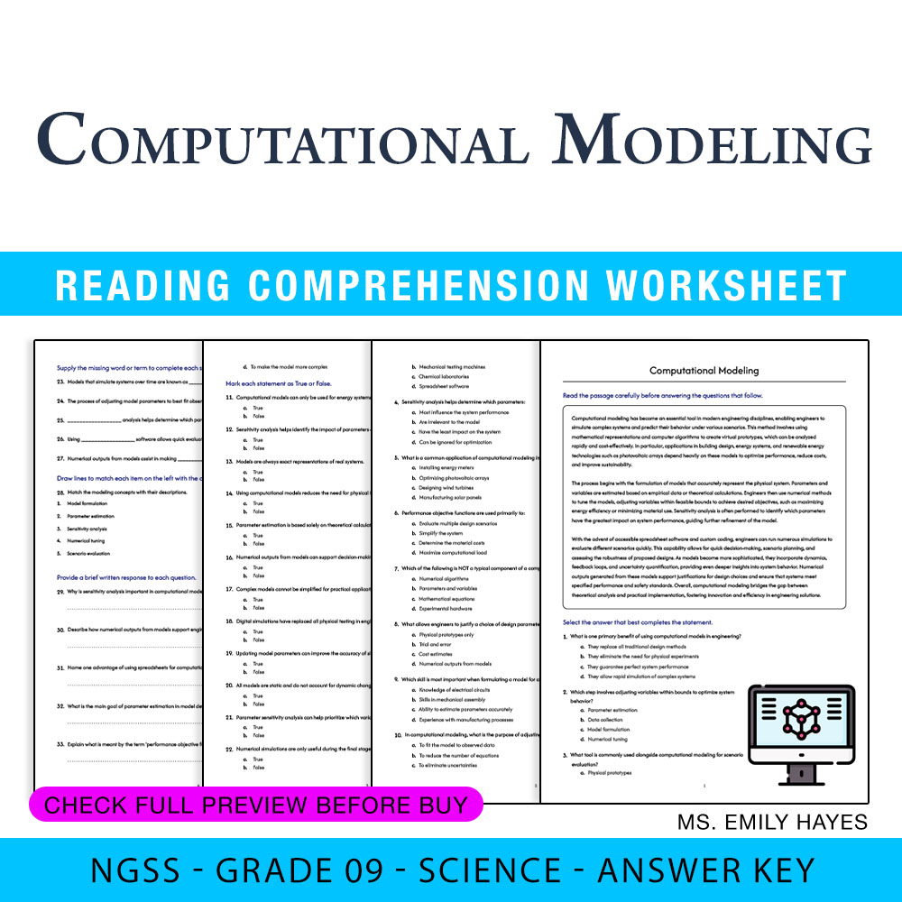 Grade 9 Science worksheet — Grade 9 Science | Computational Modeling Worksheet (PDF+ Answer Key) — page 1