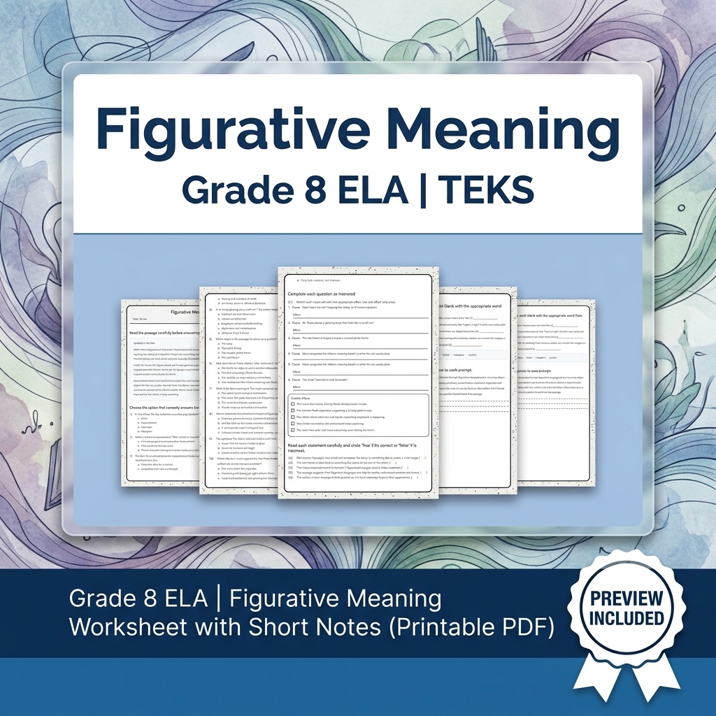 Grade 8 Evidence & Grammar ELA Full-Year Bundle TEKS — included worksheet 25
