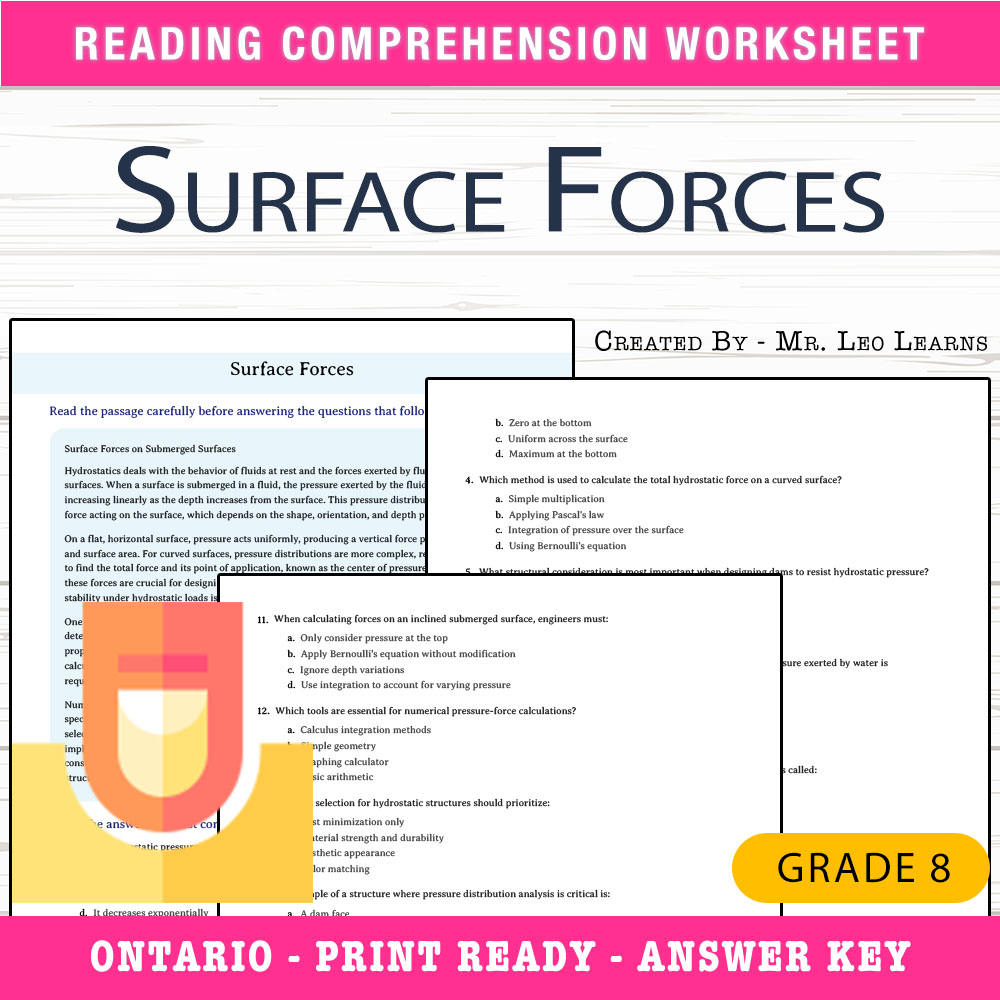 Grade 8 Science worksheet worksheet — Grade 8 Science — Surface Forces Worksheet for Mastery — page 1