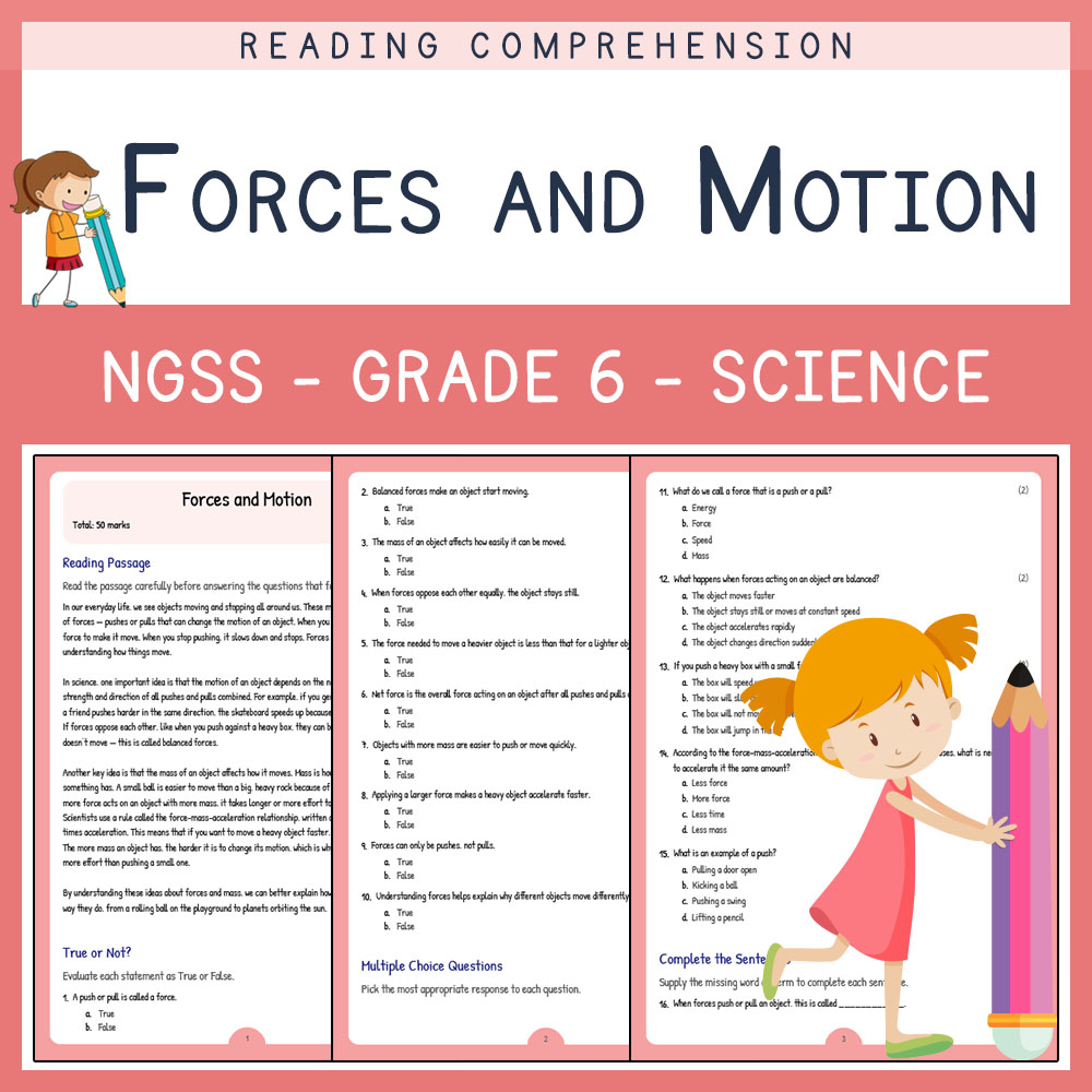 Grade 6 Science worksheets for primary grades worksheet — Grade 6 Science | Forces and Motion Worksheet with Answer Key (P…
