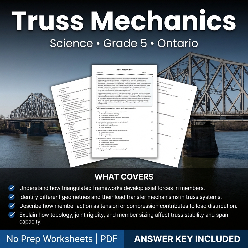 Grade 5 Science Worksheet on Truss Mechanics | Ontario Standard
