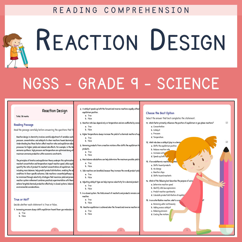 Grade 9 Science worksheet worksheet — Grade 9 Science | Reaction Design Worksheet & Answer Key for NGSS — page 1