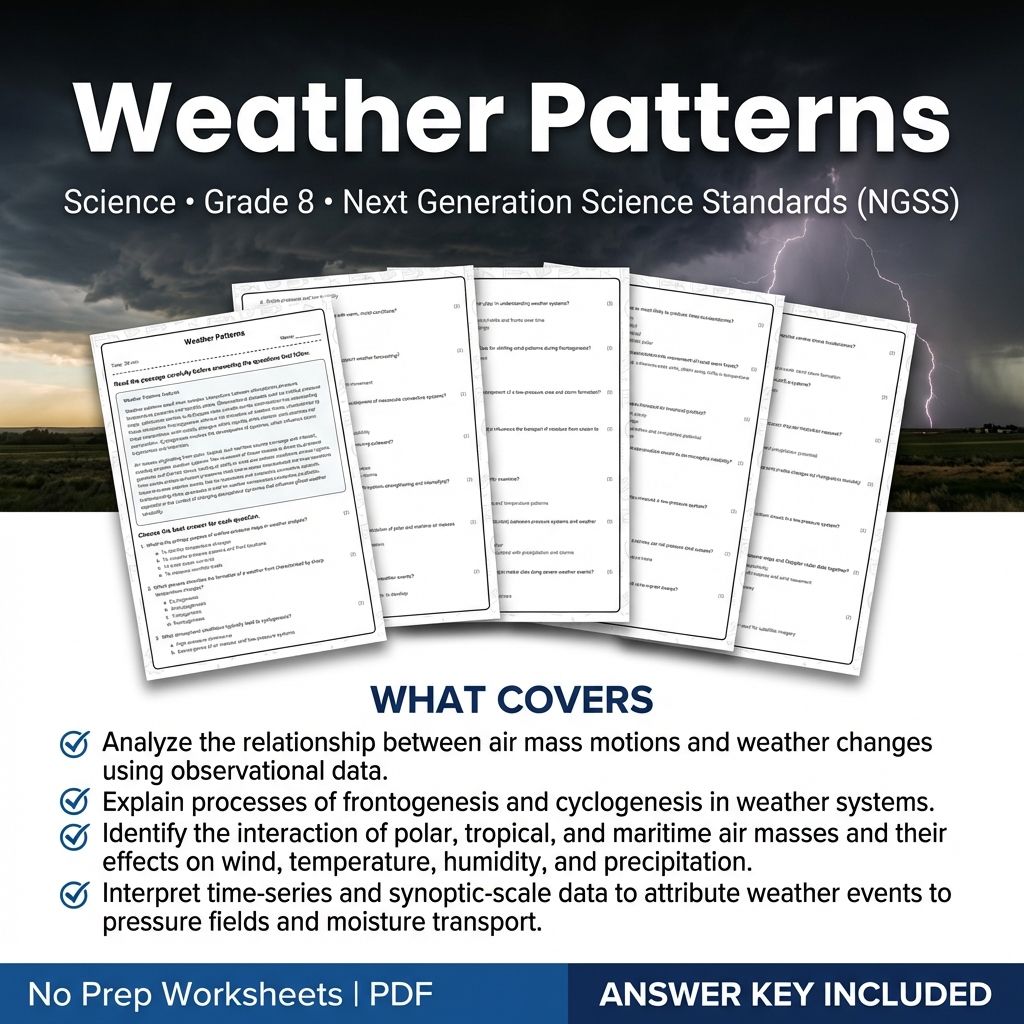 8th Grade Science | Weather Patterns Worksheet & Answer Key (Printable PDF)