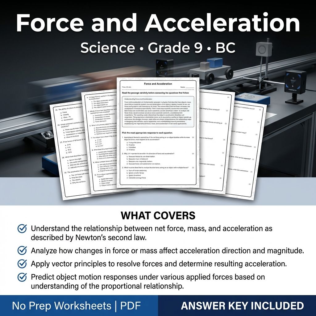 Force and Acceleration Worksheet for Grade 9 Science | PDF & Answer Key