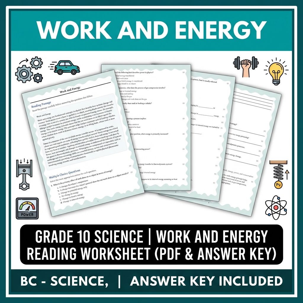 Grade 10 Science | Work and Energy Reading Worksheet (PDF & Answer Key)