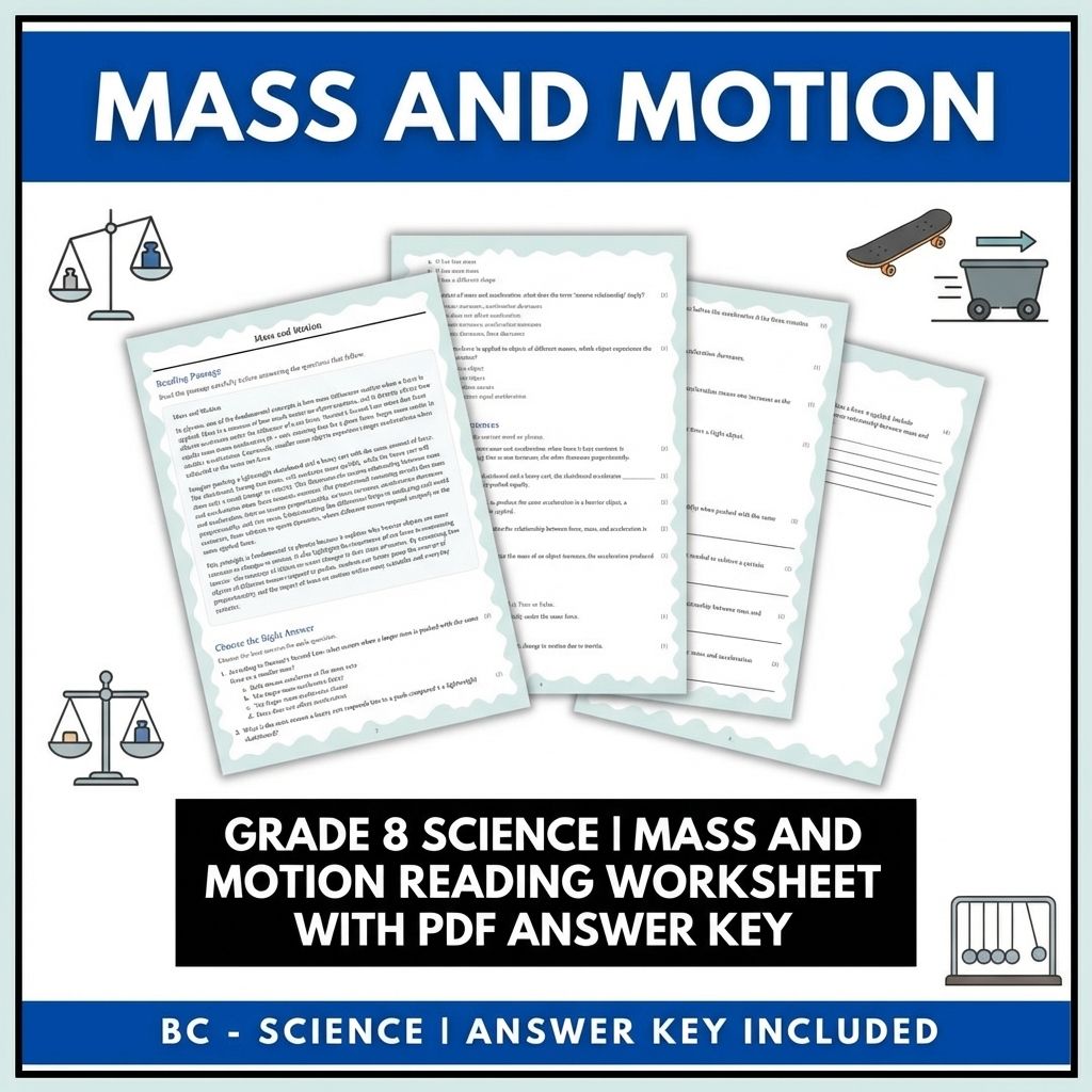 Grade 8 Science | Mass and Motion Reading Worksheet with PDF Answer Key
