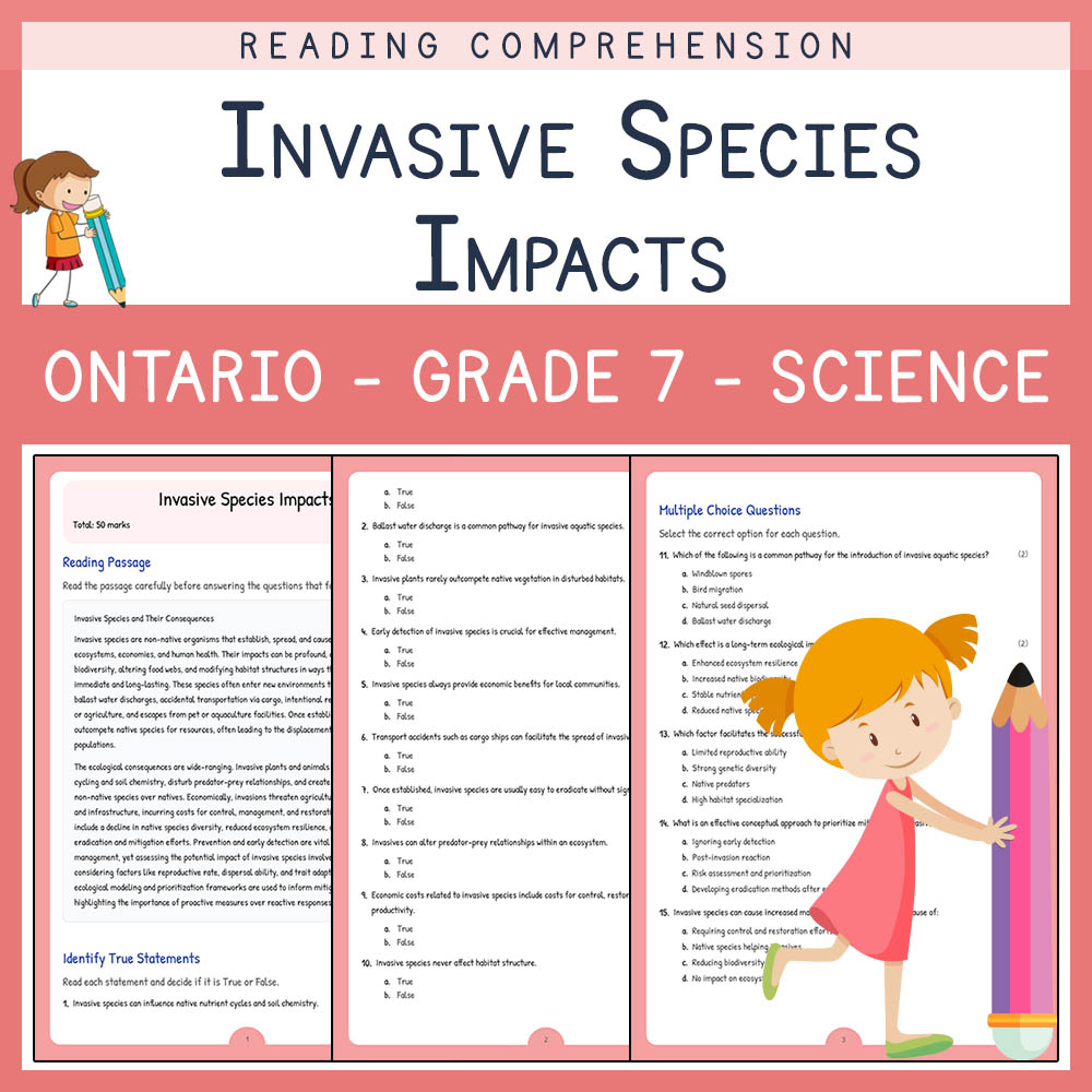 Grade 7 Science worksheet worksheet — Grade 7 Science | Invasive Species Impacts Worksheet & Answer Key (PDF) — page 1