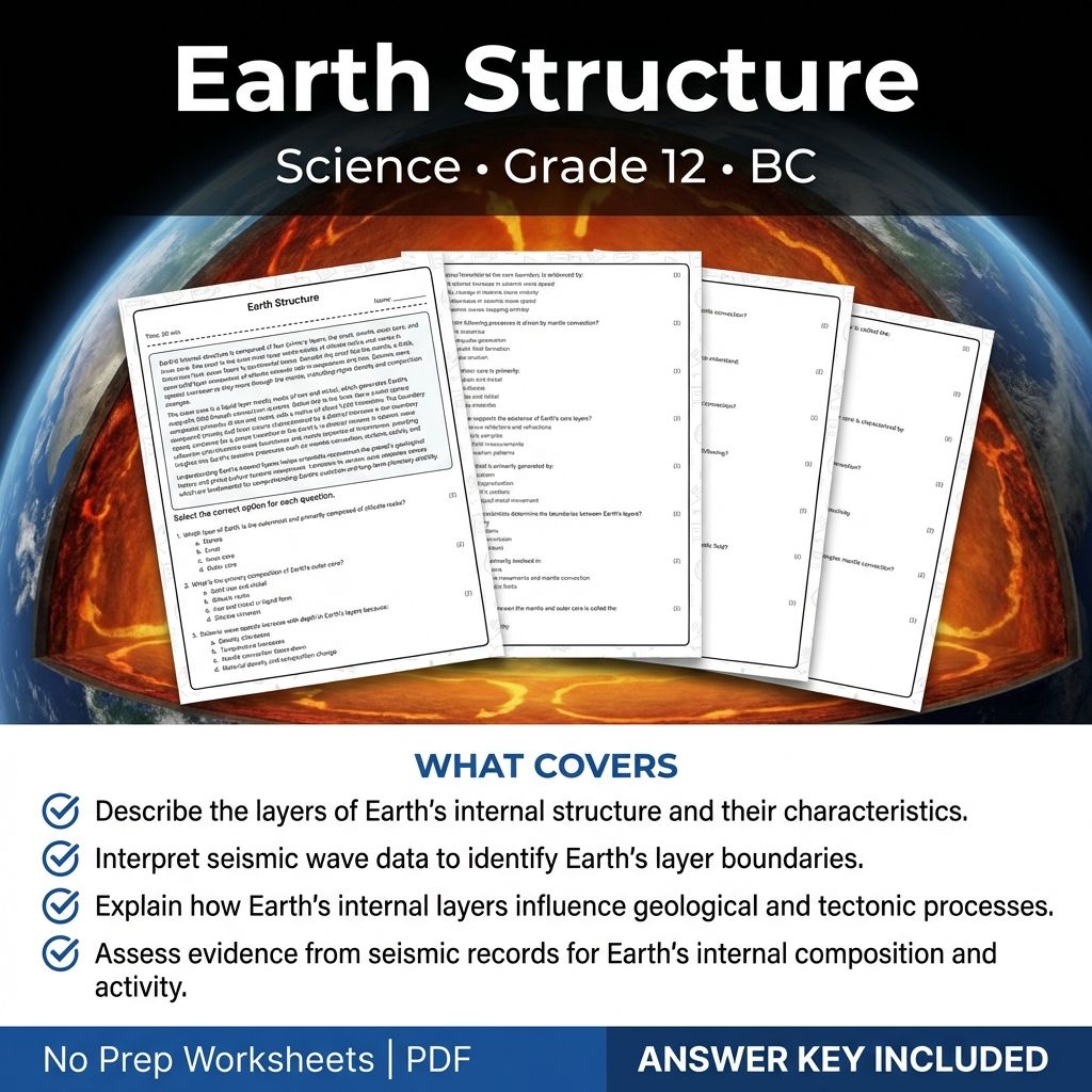 Earth Structure Worksheet for Grade 12 Science | Printable PDF & Answer Key