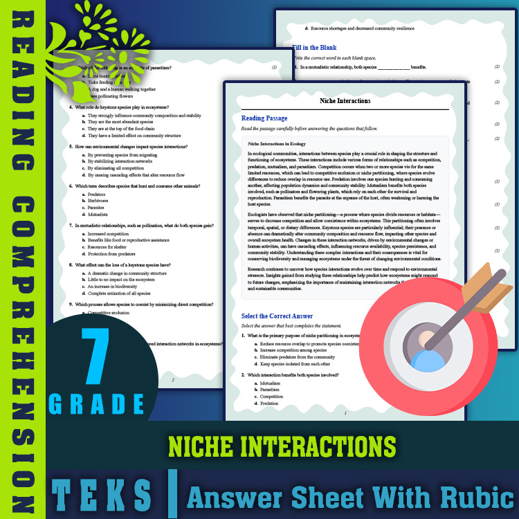 Grade 7 Science reading worksheets worksheet — 7th Grade Science | Niche Interactions Reading Worksheet & Answer Key PDF —…