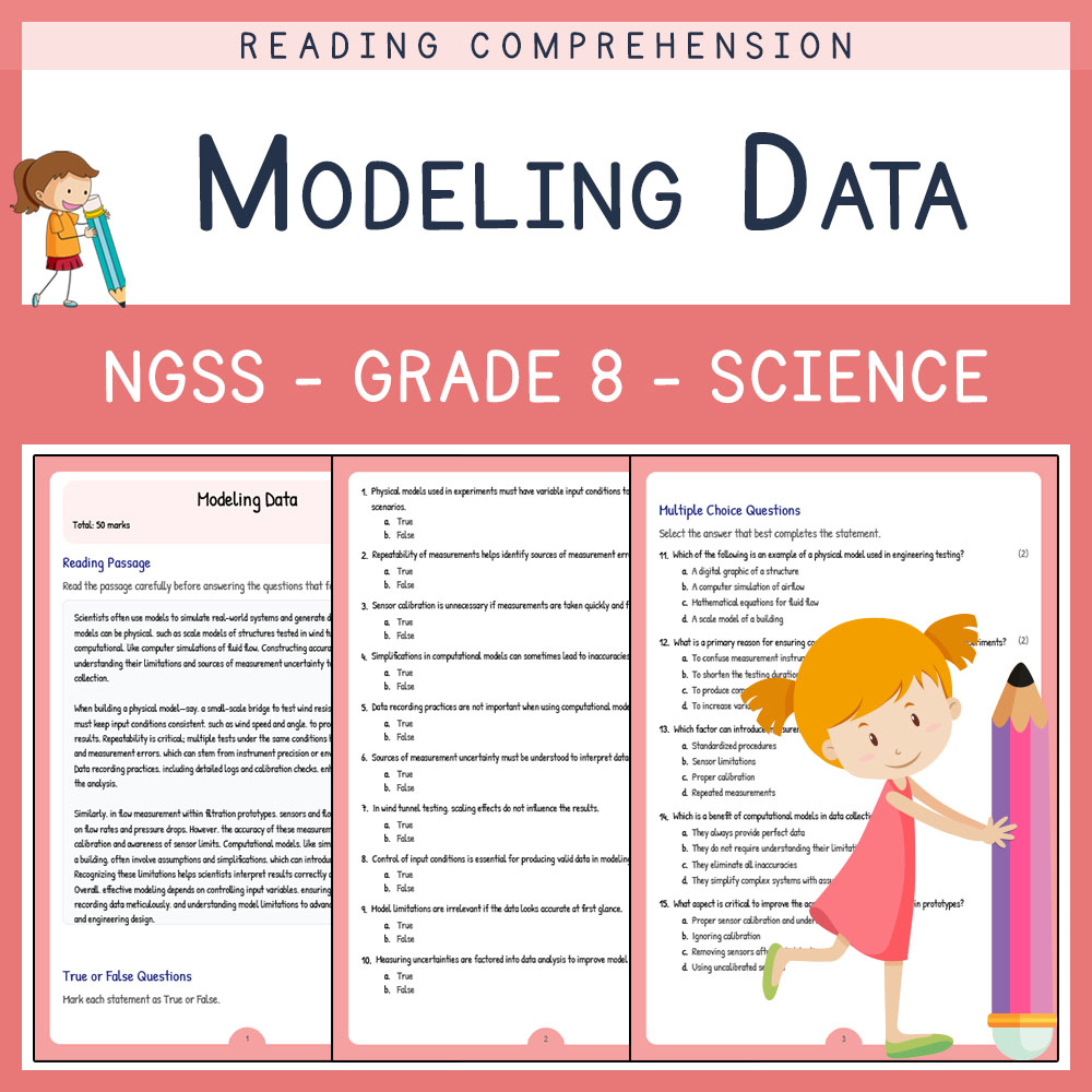 Grade 8 Science worksheet worksheet — Grade 8 Science | Modeling Data Worksheet with Answer Key (NGSS Aligned) — page 1