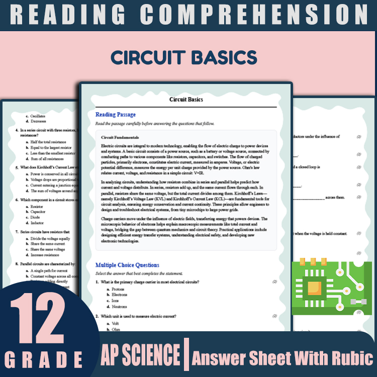 Grade 12 Science reading worksheets worksheet — 12th Grade Science | Circuit Basics Reading Worksheet & Answer Key PDF — p…