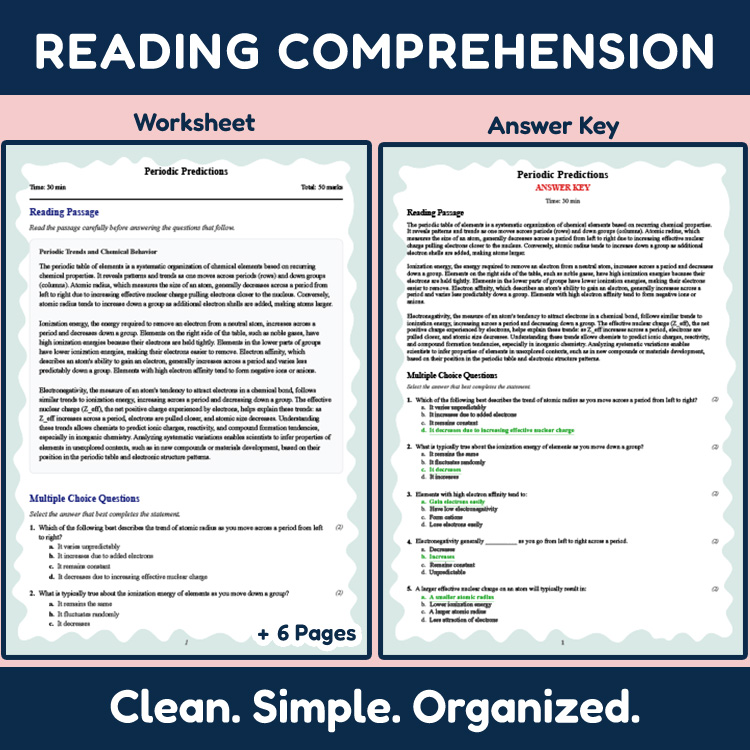 Grade 11 Science reading worksheets worksheet — 11th Grade Science | Periodic Predictions Reading Worksheet & Answer Key (…