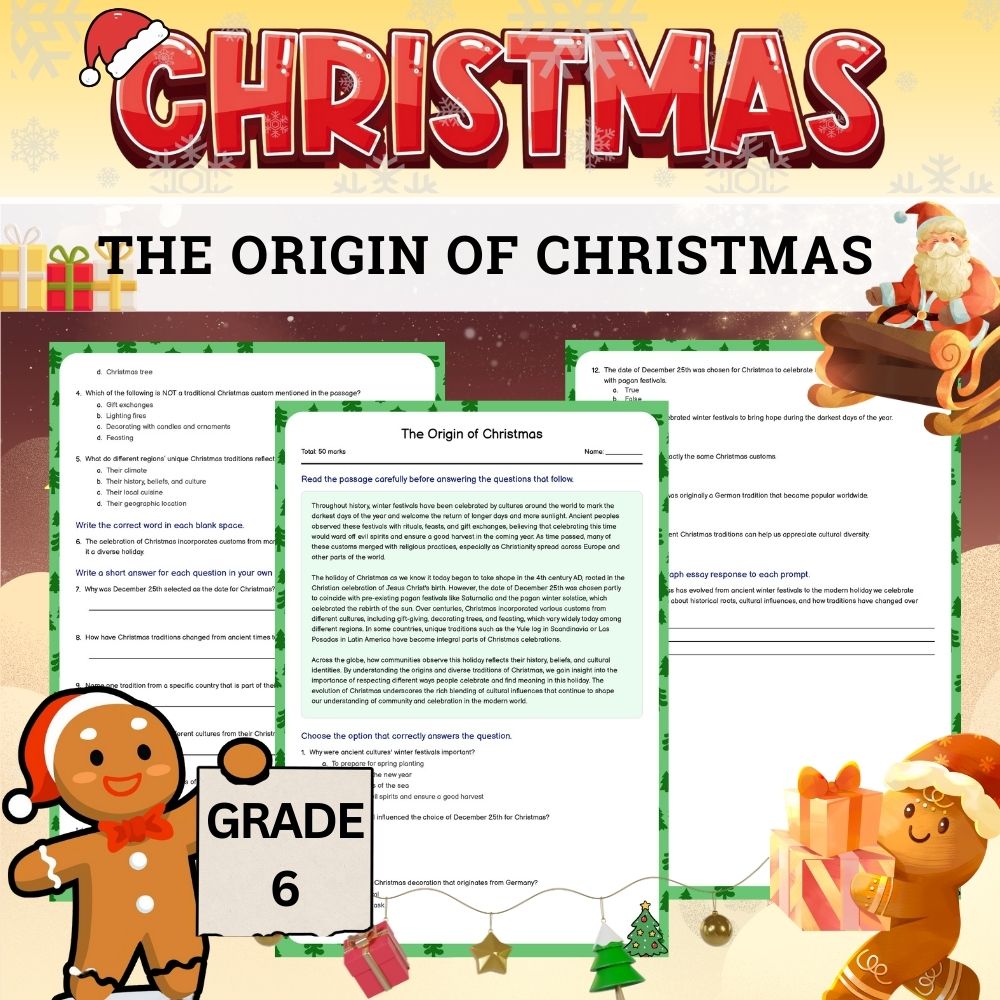 Grade 6 Seasonal Holiday Origins Worksheet – The History of Christmas