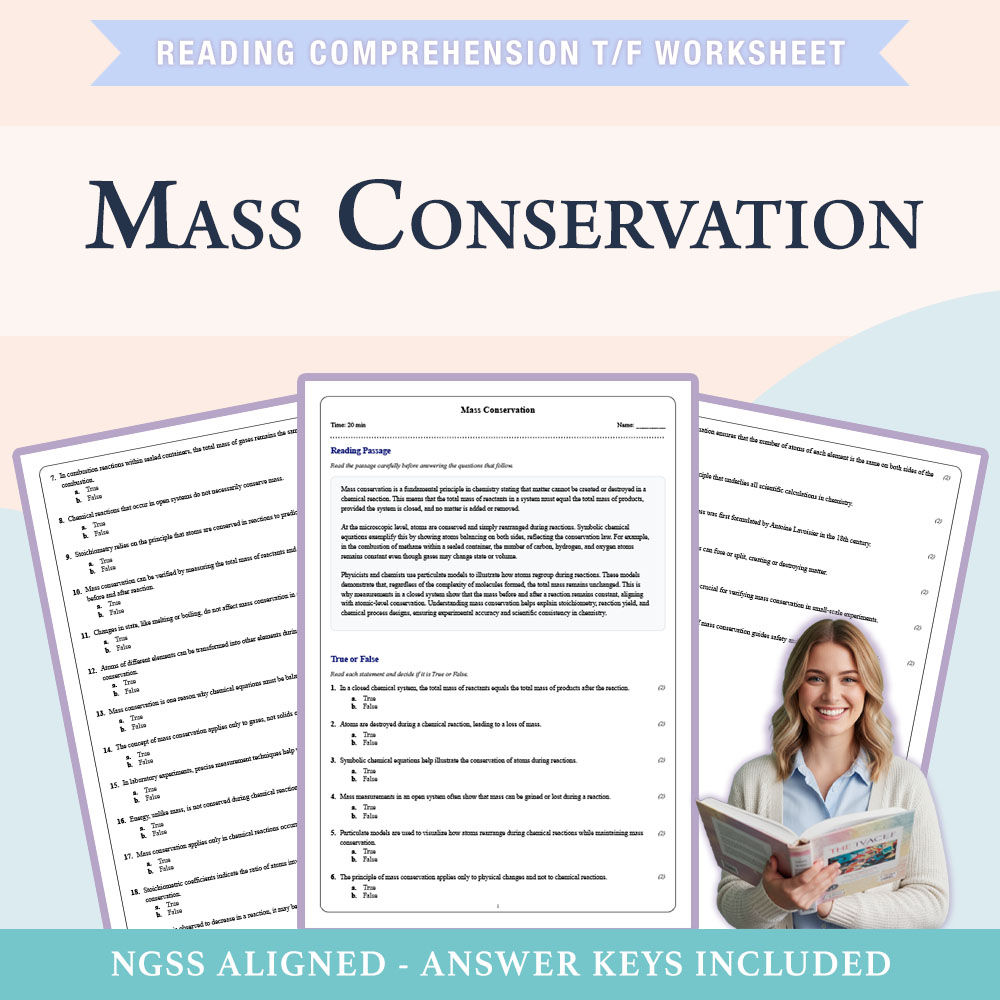 Grade 8 Science reading comprehensions true or false worksheet worksheet — Grade 8 Science | Mass Conservation Worksheet (…