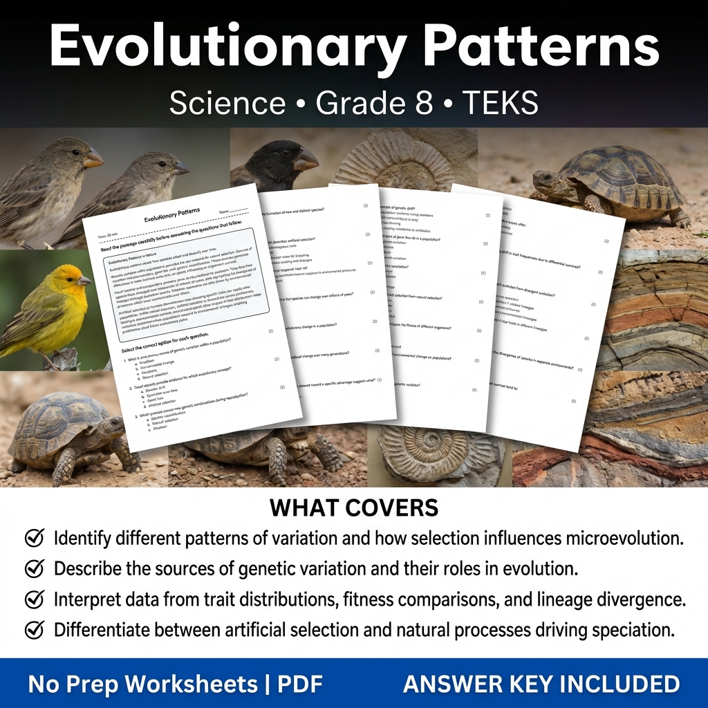 Evolutionary Patterns Grade 8 Science Worksheet | TEKS Science Practice