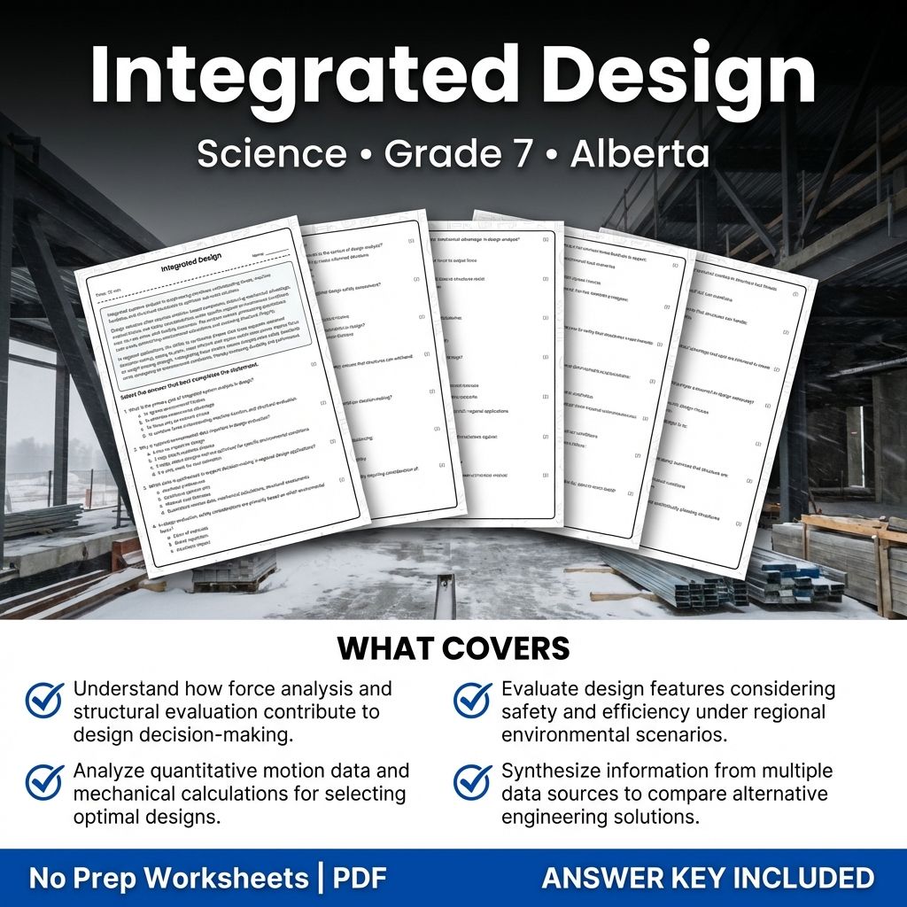 Grade 7 Science Worksheet on Integrated Design | Alberta Standards