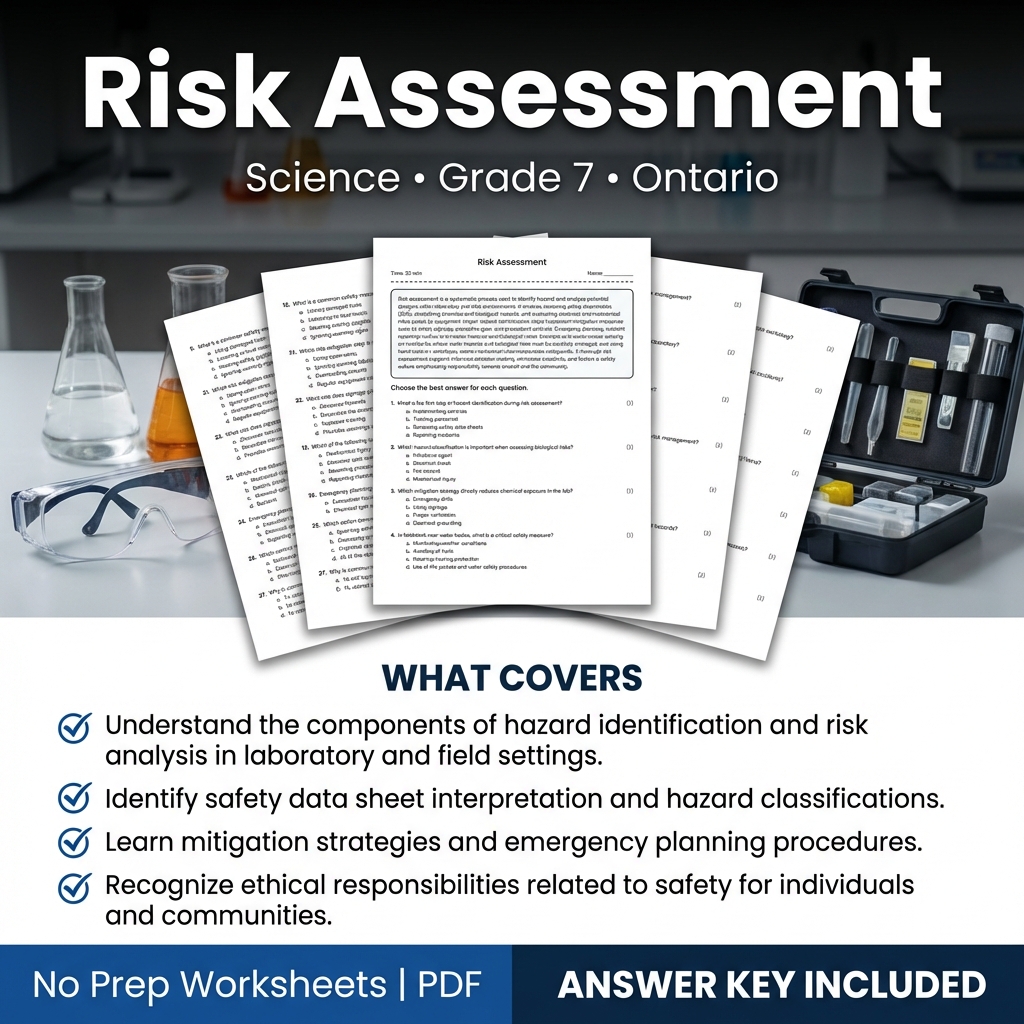 Risk Assessment Worksheet for Grade 7 Science | Ontario Standards