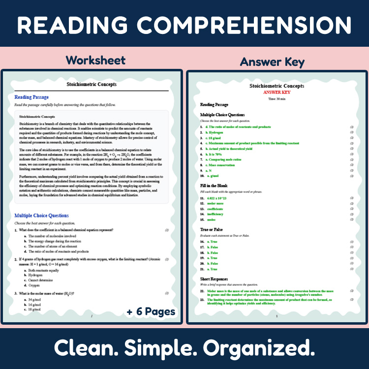 Grade 12 Science reading worksheets worksheet — 12th Grade Science | Stoichiometric Concepts Reading Worksheet & Answer Ke…