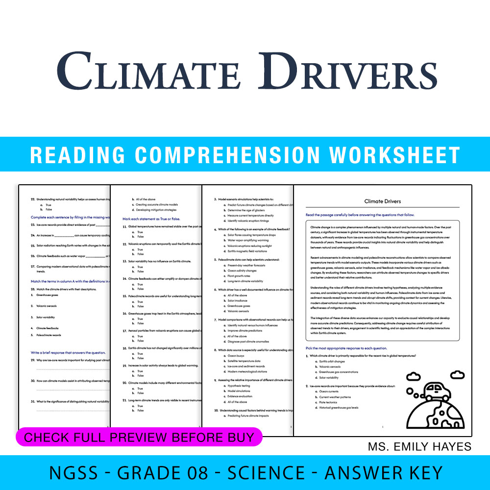 Grade 8 Science worksheet worksheet — 8th Grade Science | Climate Drivers Worksheet (PDF + Answer Key) — page 1