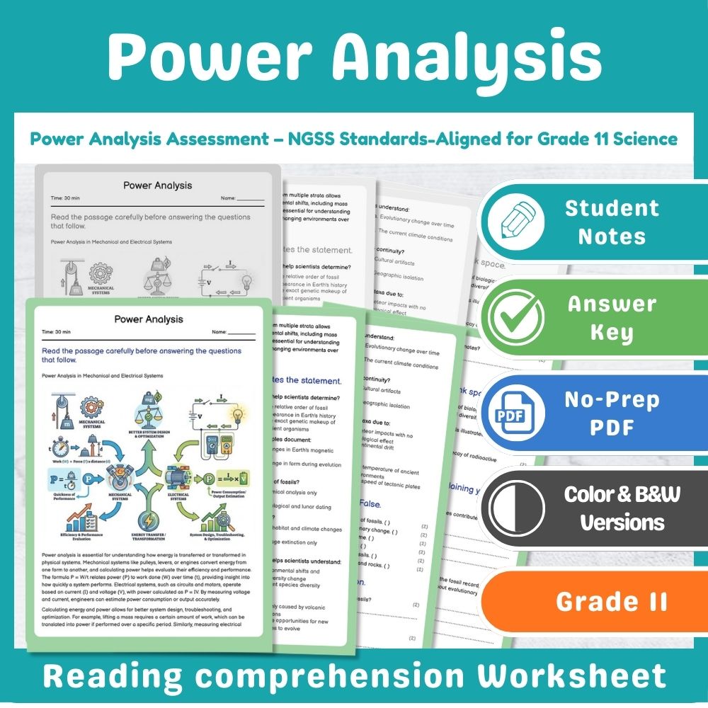 Grade 11 Science Power & Energy Assessment | NGSS Standards-Aligned Mini Bundle — included worksheet 2