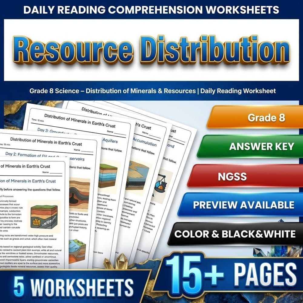Grade 8 Science – Distribution of Minerals & Resources | Daily Reading Worksheet