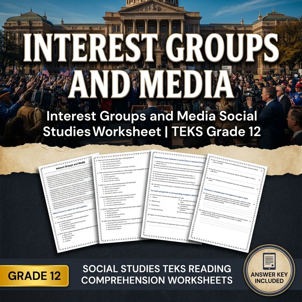 Interest Groups and Media Social Studies Worksheet | TEKS Grade 12