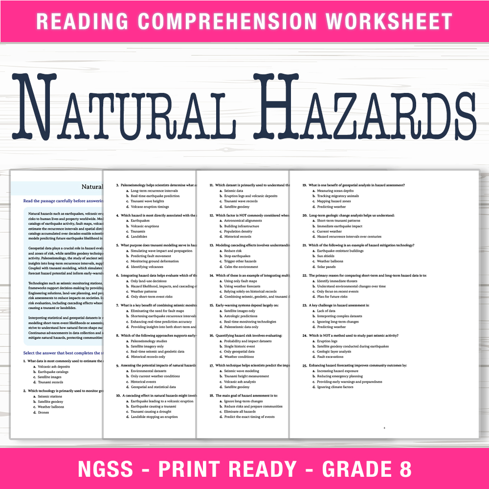 Grade 8 Science worksheet worksheet — Grade 8 Science | Natural Hazards Worksheet (PDF + Answer Key) — page 1