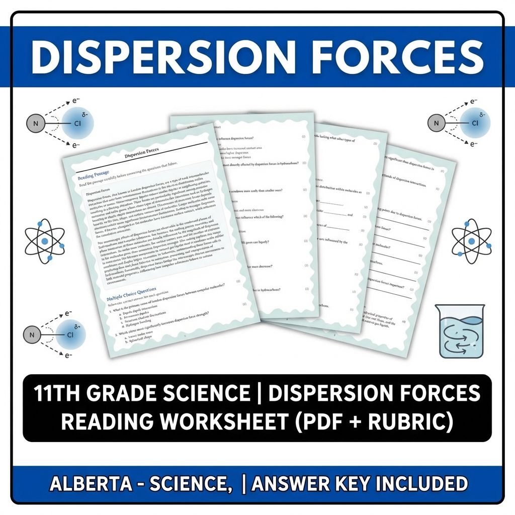 11th Grade Science | Dispersion Forces Reading Worksheet (PDF + Rubric)