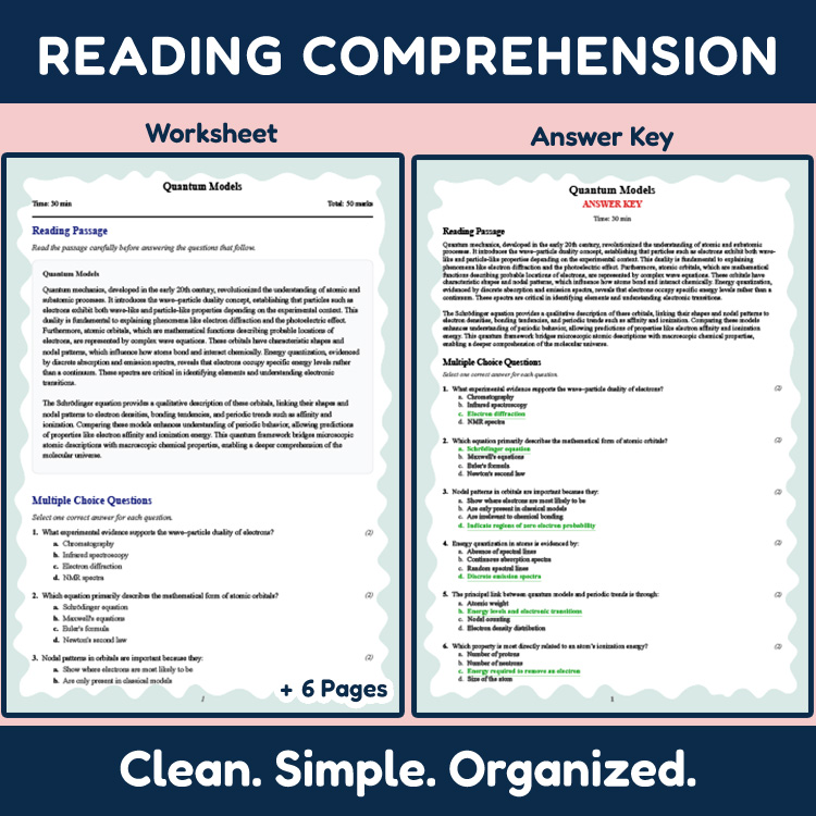 Grade 11 Science reading worksheets worksheet — 11th Grade Science | Quantum Models Reading Worksheet (PDF + Rubric) — page 2
