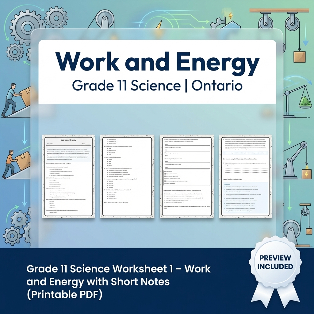 Grade 11 Science Lesson Bundle: Motion, Energy, Waves & Circuits – Ontario — included worksheet 9