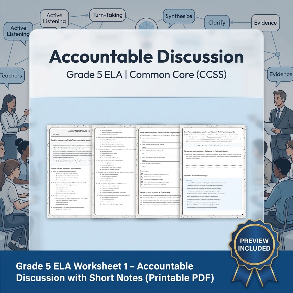 Grade 5 ELA Multimedia Presentation & Accountable Discussion Lesson Bundle -CCSS — included worksheet 2
