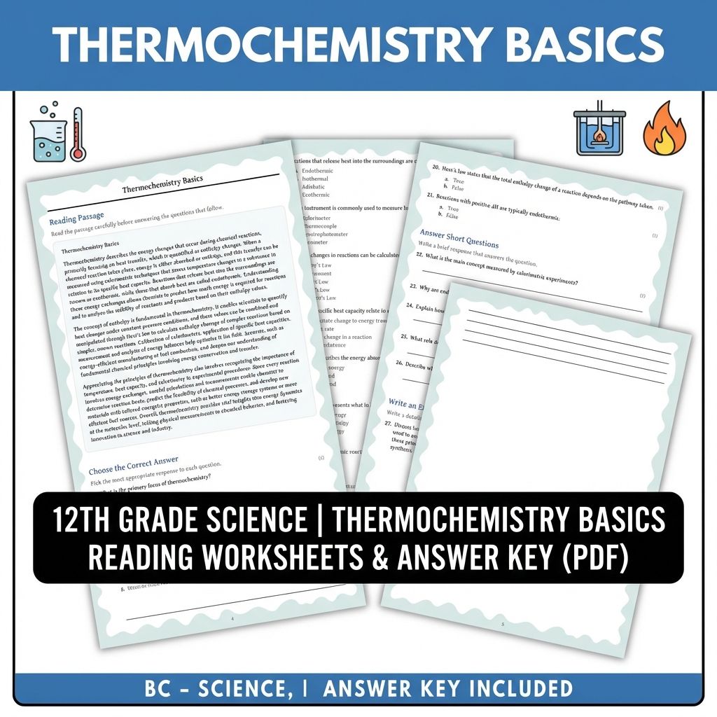 12th Grade Science | Thermochemistry Basics Worksheets & Answer Key (PDF)