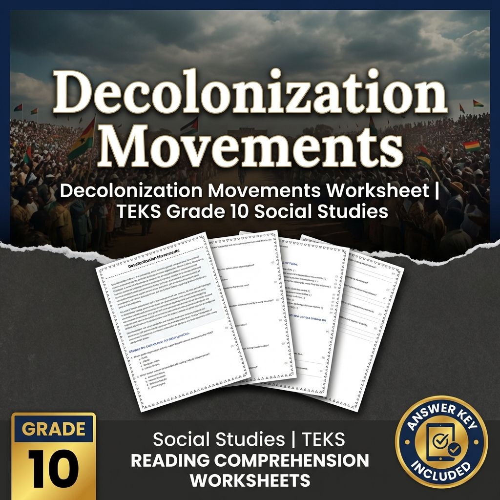 Decolonization Movements Worksheet | TEKS Grade 10 Social Studies