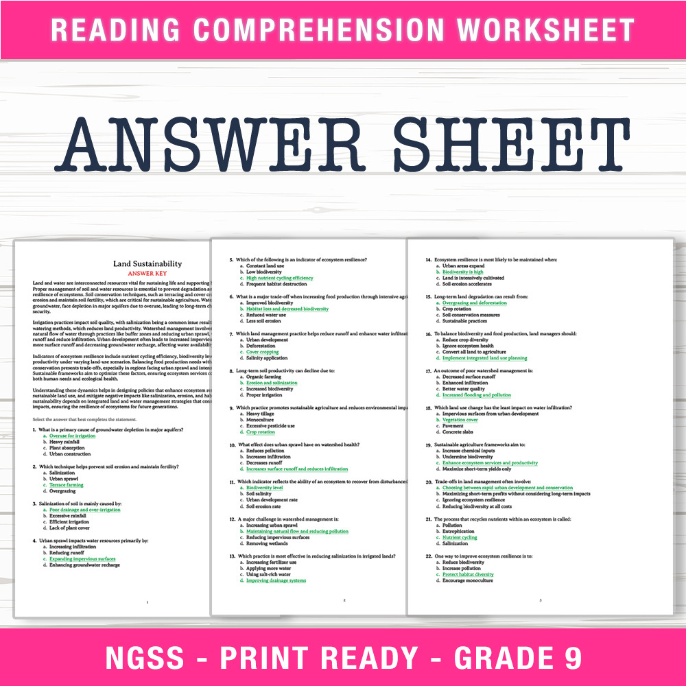 Grade 9 Science worksheet worksheet — Grade 9 Science | Land Sustainability Worksheet (PDF + Answer Key) — page 2