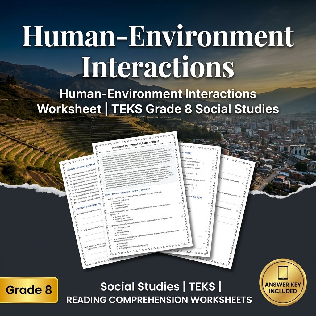 Human-Environment Interactions Worksheet | TEKS Grade 8 Social Studies