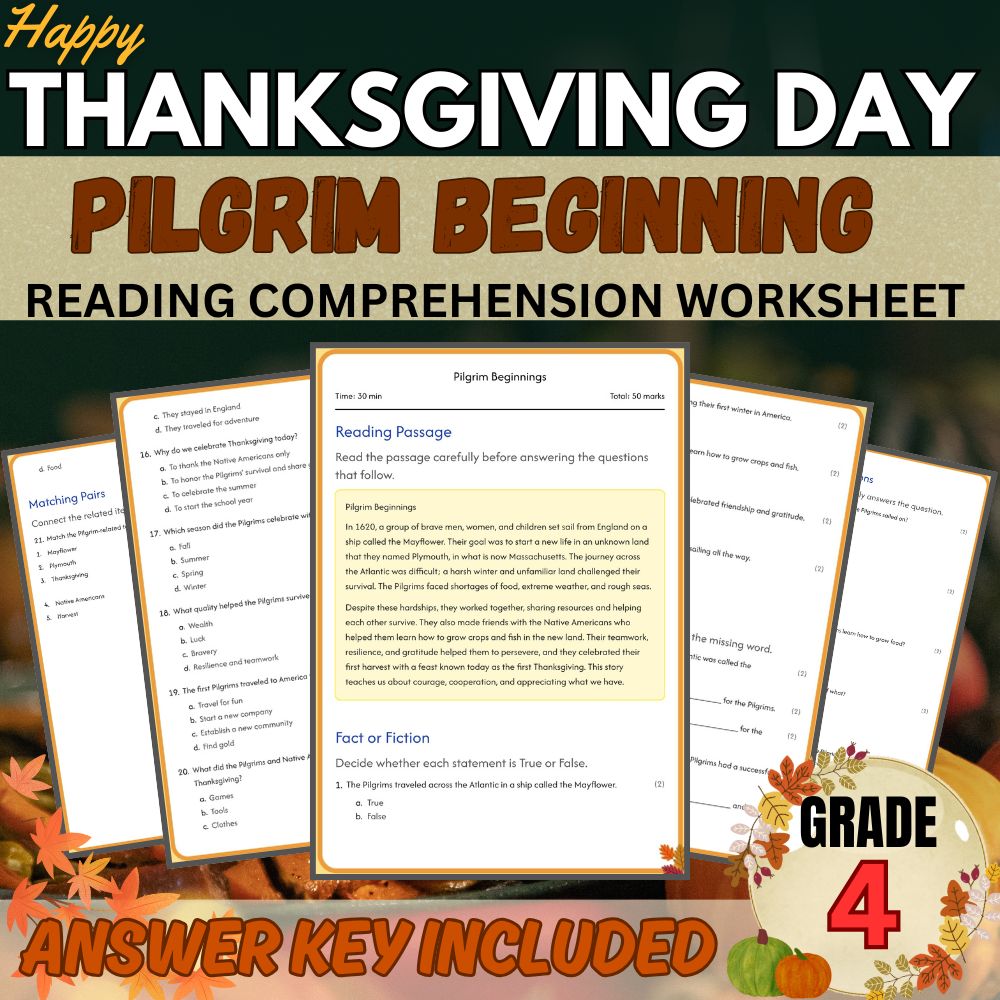 Grade 4 | Pilgrim Beginnings Worksheet for Mastery | PDF + Answer Key