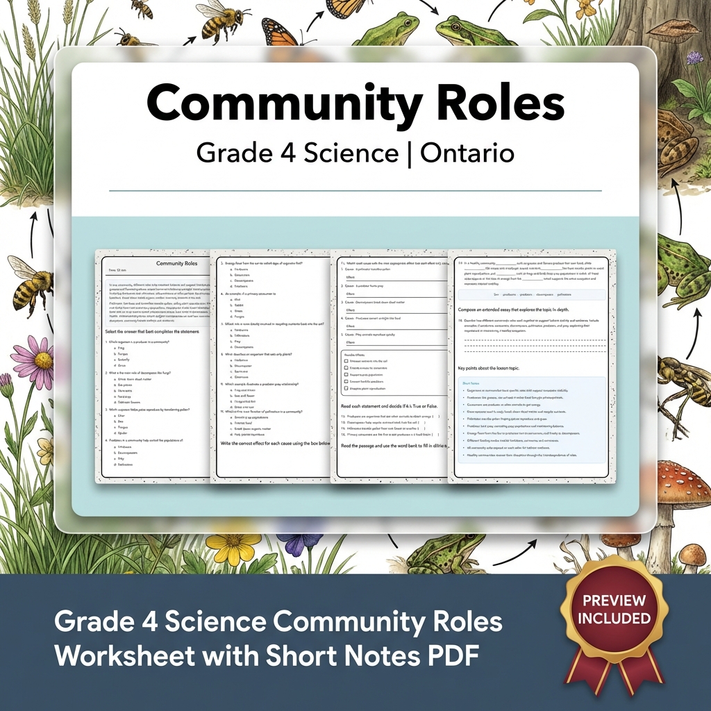 Grade 4 Science Lesson Group Bundle – Ontario Framework Units — included worksheet 4