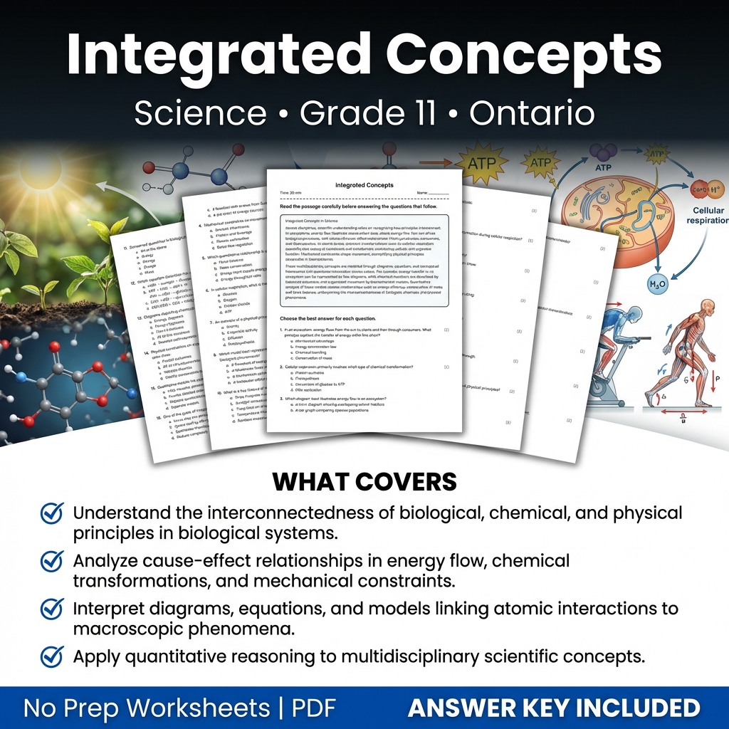 Integrated Concepts Science Worksheet for Grade 11 | Ontario Standards